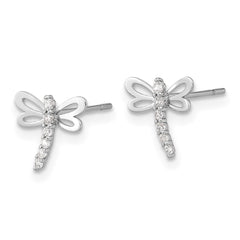 14K White Gold Madi K Polished CZ Dragonfly Post Earrings
