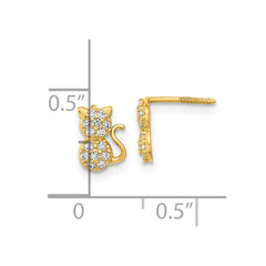 14K Yellow Gold Madi K Polished CZ Sitting Cat Screwback Post Earrings