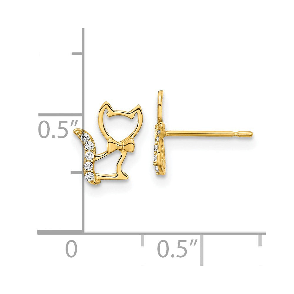 14K Yellow Gold Madi K Childrens Kitten with CZ Tail Post Earrings