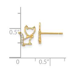 14K Yellow Gold Madi K Childrens Kitten with CZ Tail Post Earrings