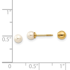 14K Yellow Gold Madi K Reversible 3.75-4mm FWC Pearl & Gold Bead Earrings