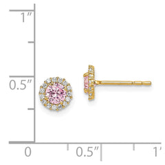 14K Yellow Gold Madi K Pink CZ Post Earrings