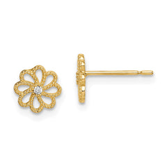 14K Yellow Gold Madi K CZ Flower Post Earrings