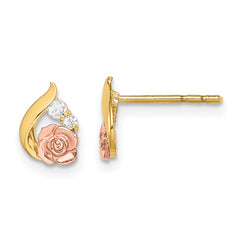 14K Two-Tone Gold Madi K CZ Flower Post Earrings