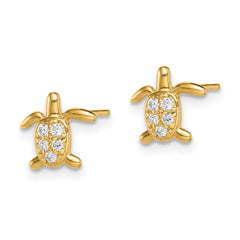 14K Yellow Gold Madi K CZ Turtle Post Earrings