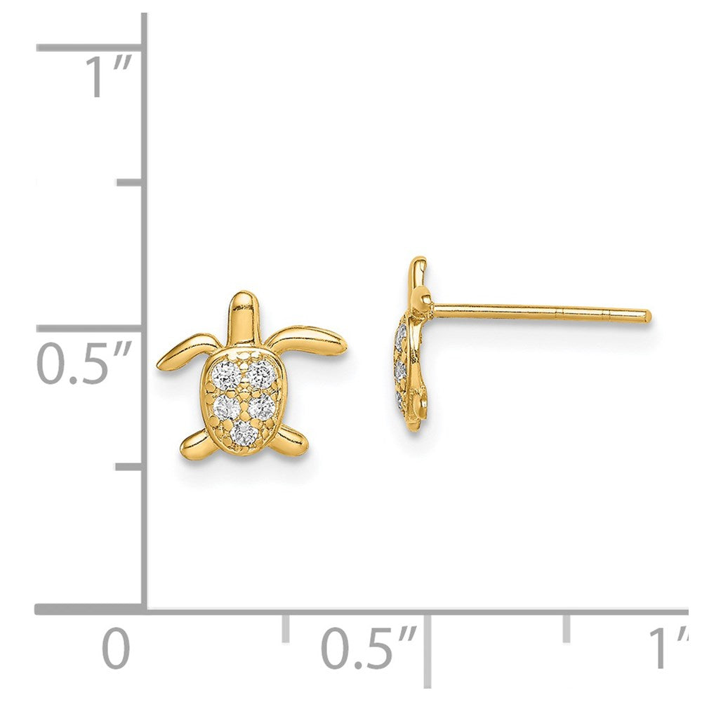 14K Yellow Gold Madi K CZ Turtle Post Earrings