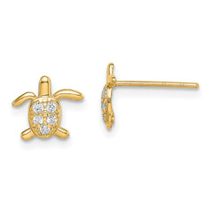 14K Yellow Gold Madi K CZ Turtle Post Earrings