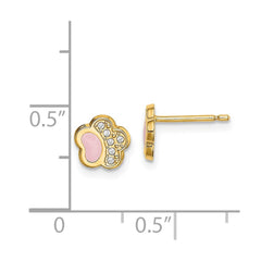 14K Yellow Gold Madi K CZ Pink Enamel Paw Post Earrings