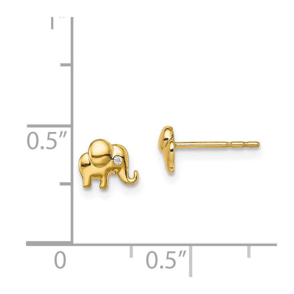 14K Yellow Gold Madi K CZ Accent Elephant Post Earrings