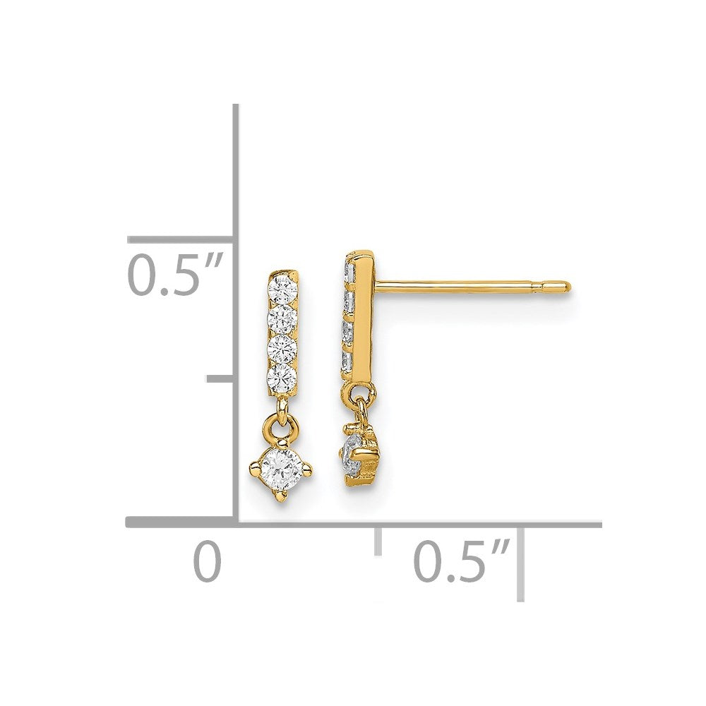 14K Yellow Gold Madi K Bar with Dangle CZ Post Earrings