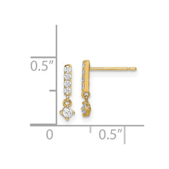 14K Yellow Gold Madi K Bar with Dangle CZ Post Earrings