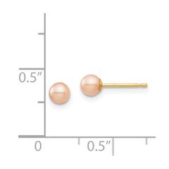 14K Yellow Gold Madi K 3-4mm Pink Round FWC Pearl Stud Post Earrings