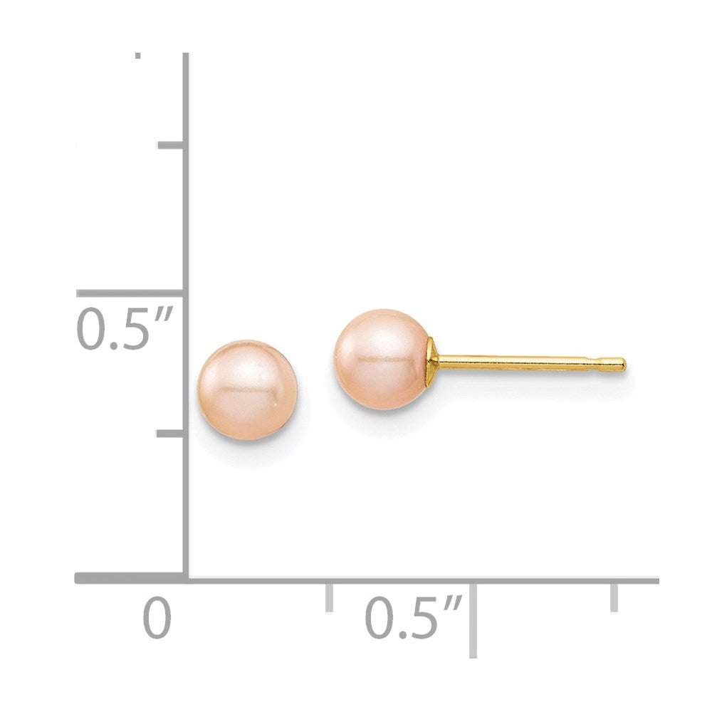 14K Yellow Gold Madi K 4-5mm Pink Round FWC Pearl Stud Post Earrings