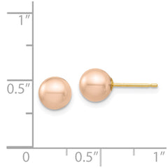 14K Yellow Gold Madi K 6-7mm Pink Round FWC Pearl Stud Post Earrings