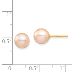 14K Yellow Gold Madi K 7-8mm Pink Round FWC Pearl Stud Post Earrings