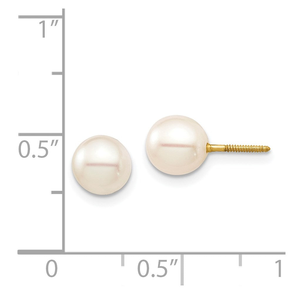 14K Yellow Gold Madi K 6-7 White Round FWC Pearl Stud Post Screwback Earrings