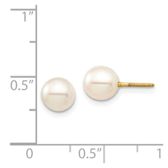 14K Yellow Gold Madi K 6-7 White Round FWC Pearl Stud Post Screwback Earrings
