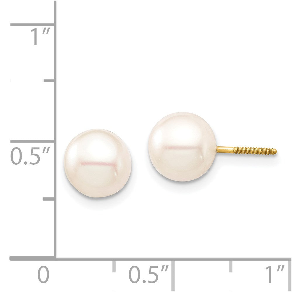 14K Yellow Gold Madi K 7-8mm White Round FWC Pearl Screwback Earrings