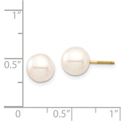 14K Yellow Gold Madi K 7-8mm White Round FWC Pearl Screwback Earrings