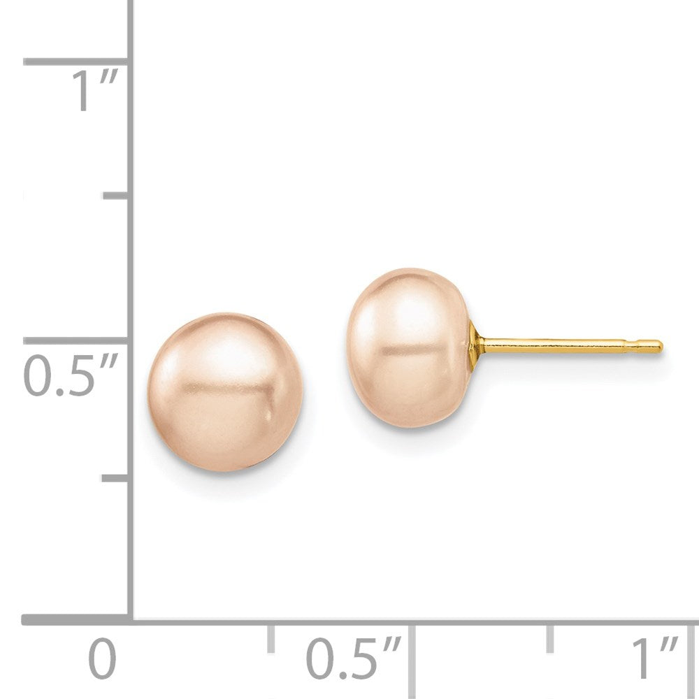 14K Yellow Gold Madi K 7-8mm Pink Button FWC Pearl Stud Post Earrings