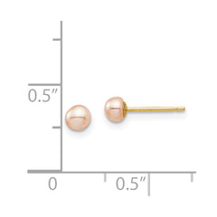 14K Yellow Gold Madi K 3-4mm Pink Button FWC Pearl Stud Post Earrings