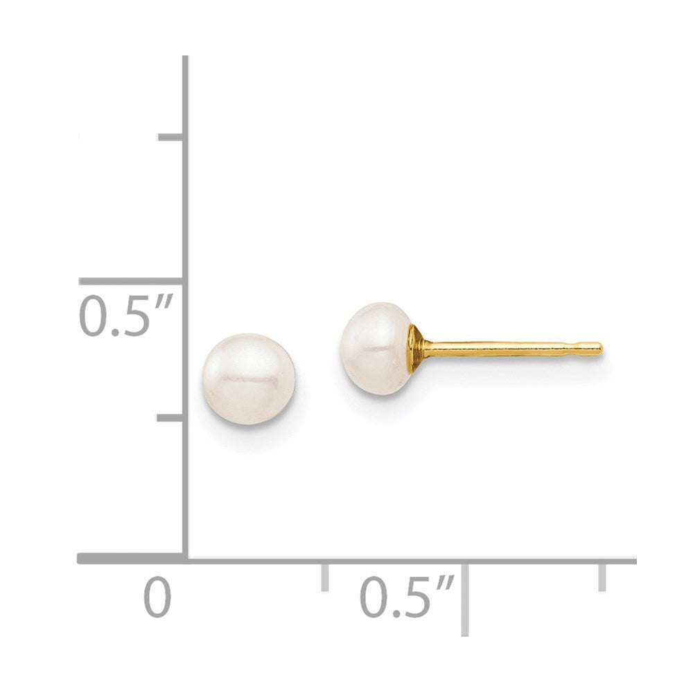 14K Yellow Gold Madi K 4-5mm White Button FWC Pearl Stud Post Earrings