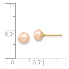 14K Yellow Gold Madi K 5-6mm Pink Button FWC Pearl Stud Post Earrings