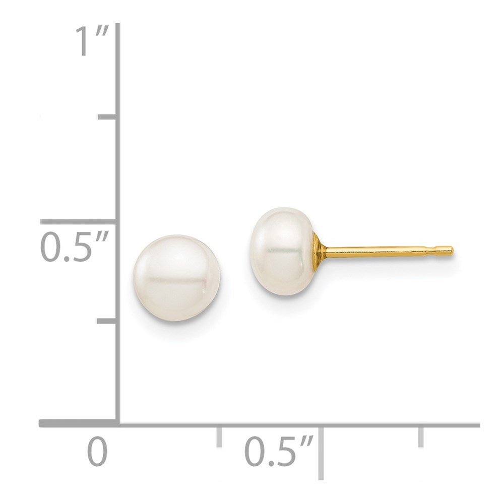 14K Yellow Gold Madi K 5-6mm White Button FWC Pearl Stud Post Earrings