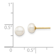 14K Yellow Gold Madi K 5-6mm White Button FWC Pearl Stud Post Earrings