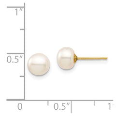 14K Yellow Gold Madi K 6-7mm White Button FWC Pearl Stud Post Earrings