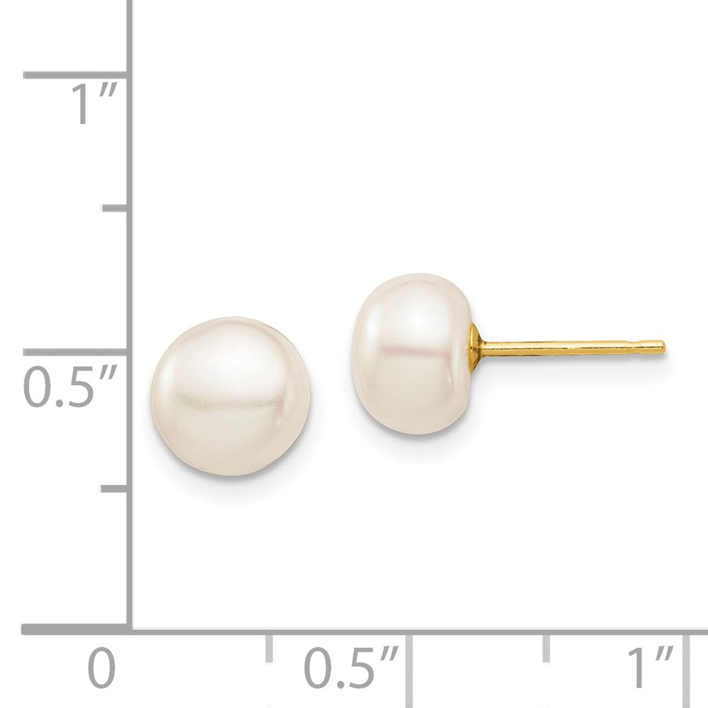 14K Yellow Gold Madi K 7-8mm White Button FWC Pearl Stud Post Earrings