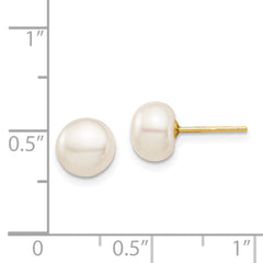 14K Yellow Gold Madi K 7-8mm White Button FWC Pearl Stud Post Earrings