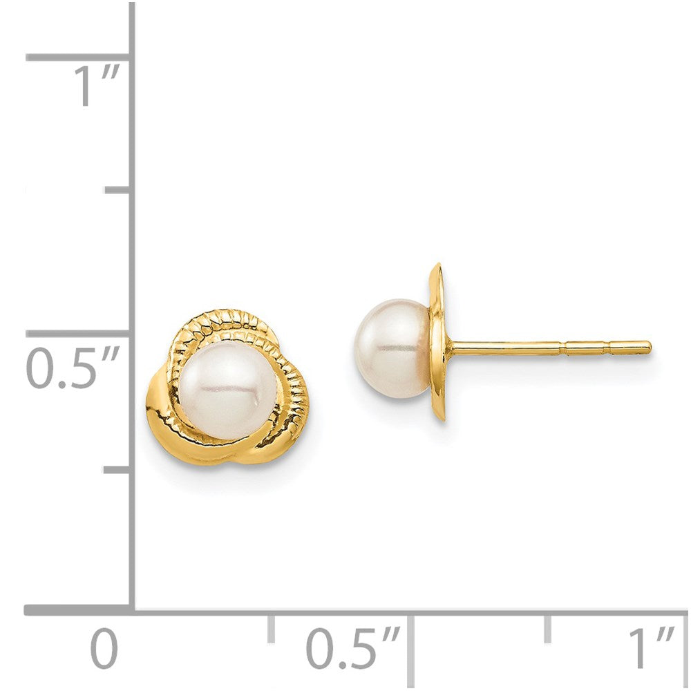 14K Yellow Gold Madi K 4-5mm White Button FWC Pearl Post Earrings
