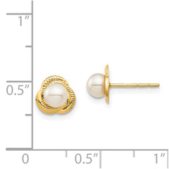 14K Yellow Gold Madi K 4-5mm White Button FWC Pearl Post Earrings