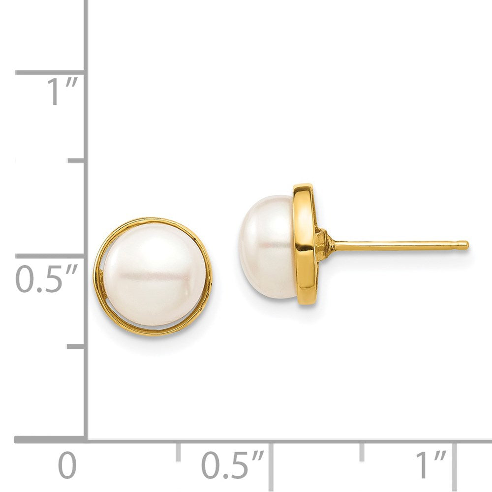 14K Yellow Gold Madi K 7-8mm White Button FWC Pearl Post Earrings