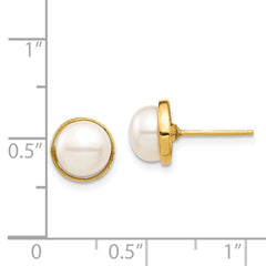 14K Yellow Gold Madi K 7-8mm White Button FWC Pearl Post Earrings