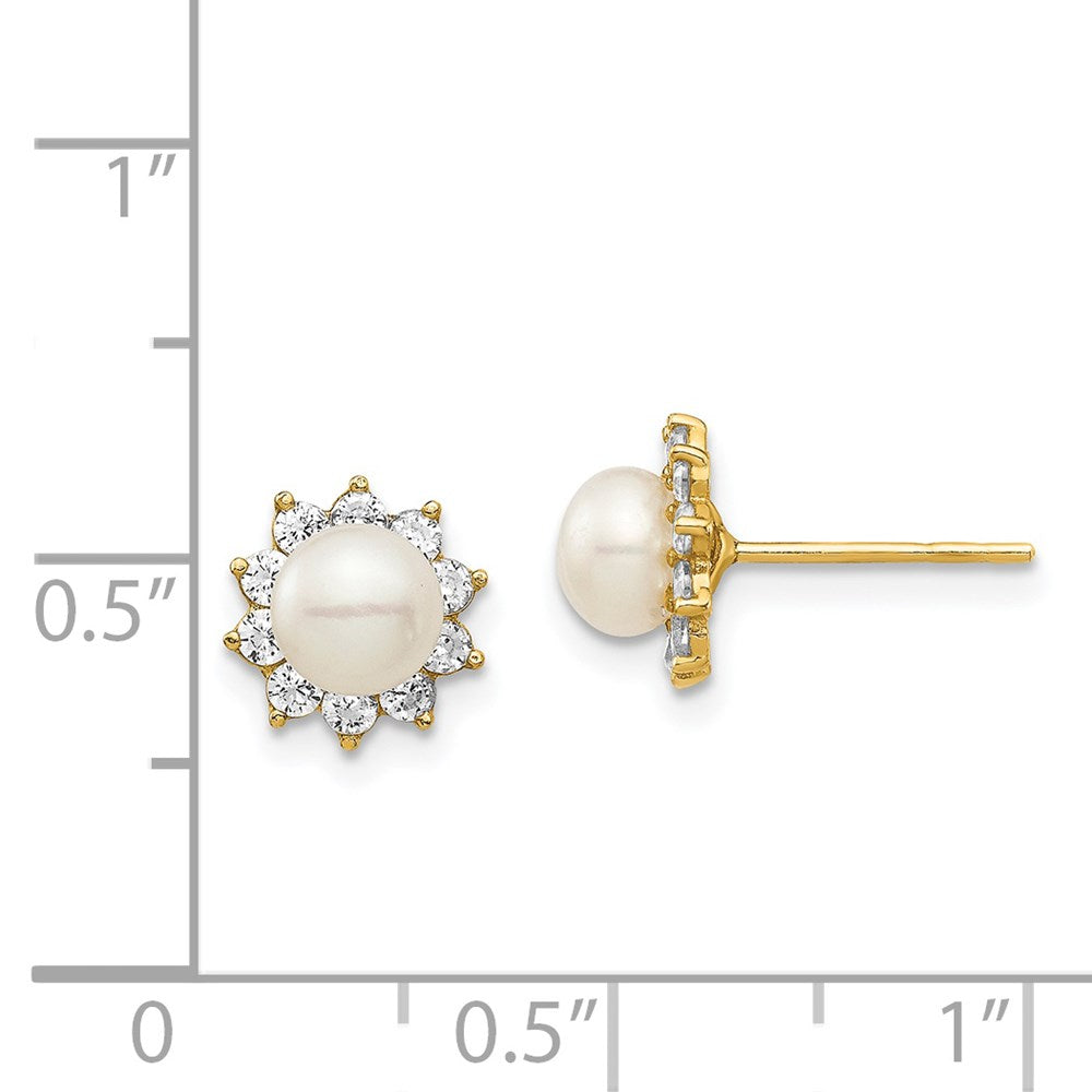 14K Yellow Gold Madi K 5-6mm White Button FWC Pearl CZ Post Earrings