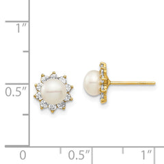 14K Yellow Gold Madi K 5-6mm White Button FWC Pearl CZ Post Earrings
