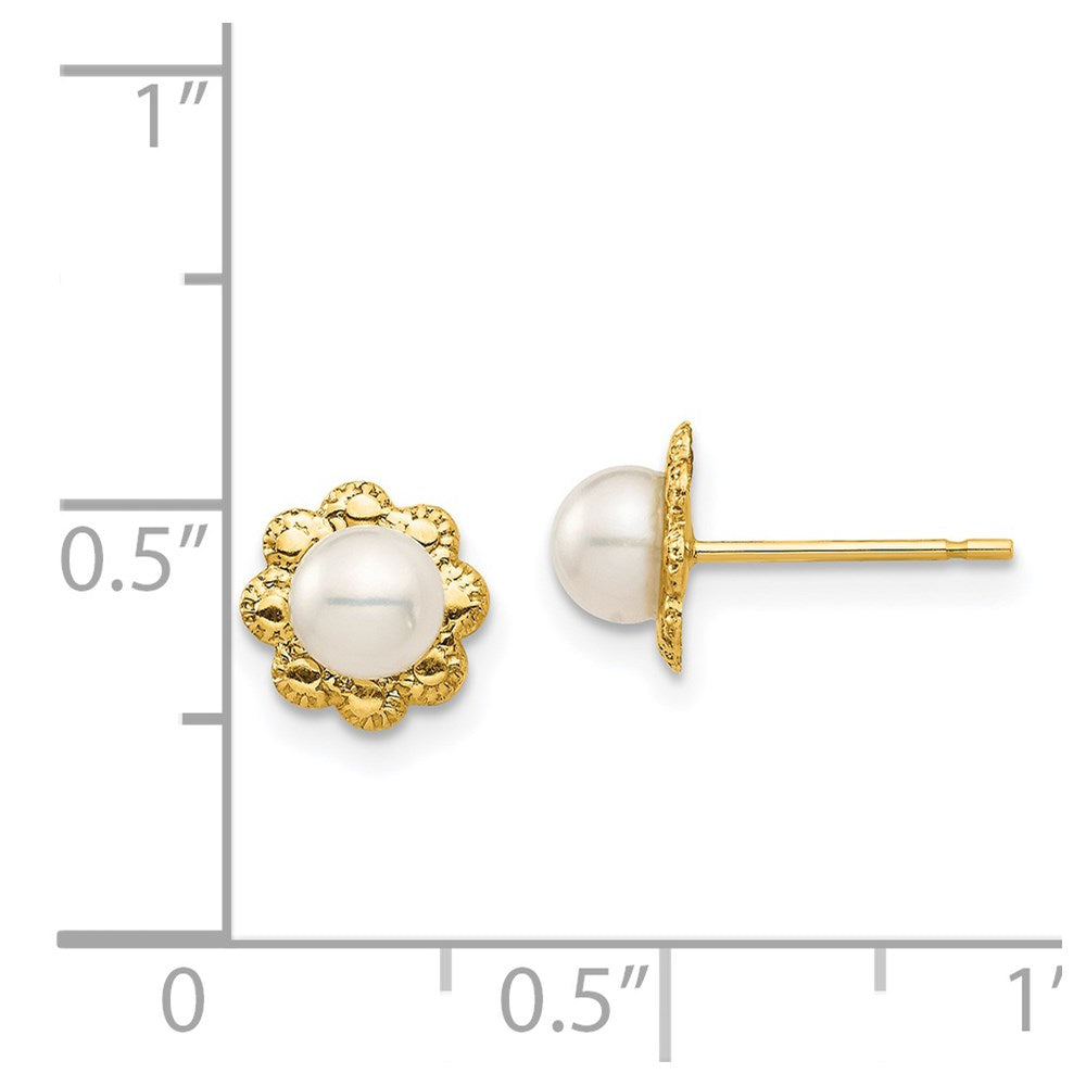 14K Yellow Gold Madi K 4-5mm White Button FWC Pearl Post Earrings