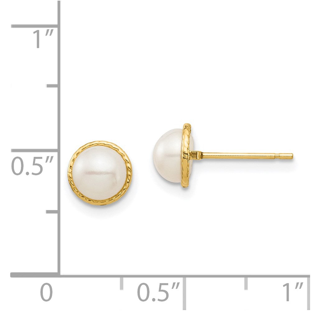 14K Yellow Gold Madi K 5-6mm White Button FWC Pearl Post Earrings