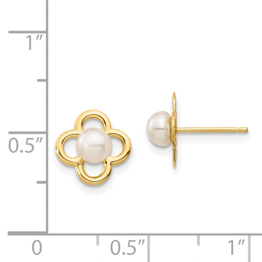 14K Yellow Gold Madi K 4-5mm White Button FWC Pearl Post Earrings