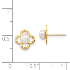 14K Yellow Gold Madi K 4-5mm White Button FWC Pearl Post Earrings