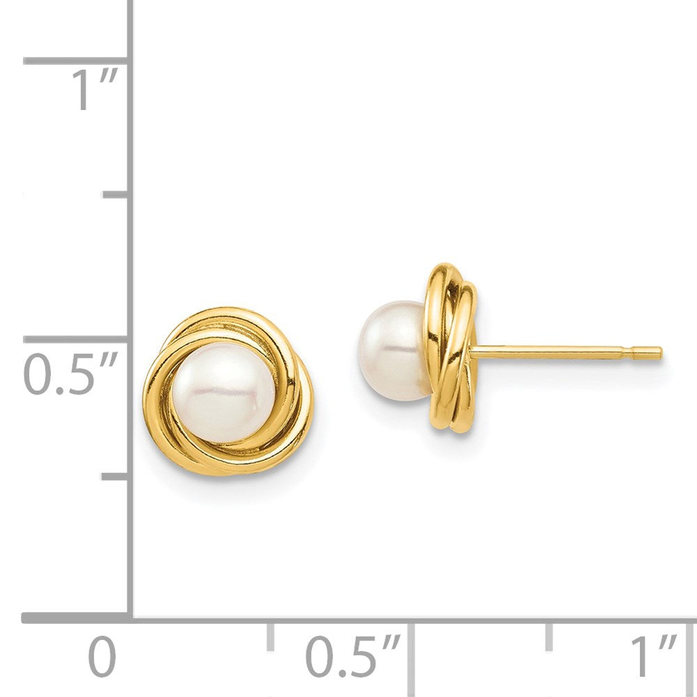 14K Yellow Gold Madi K 4-5mm White Button FWC Pearl Post Earrings