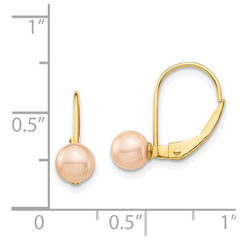 14K Yellow Gold Madi K 5-6mm Pink Round FWC Pearl Leverback Earrings