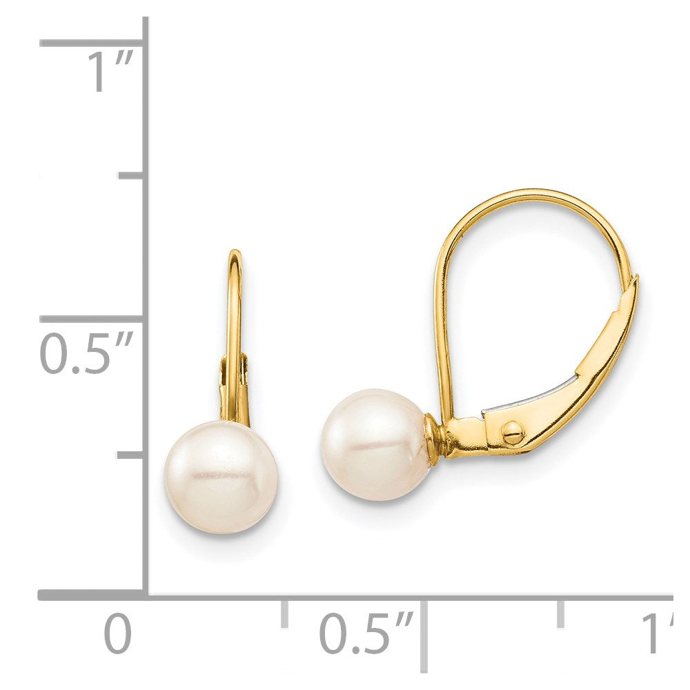 14K Yellow Gold Madi K 5-6mm White Round FWC Pearl Leverback Earrings