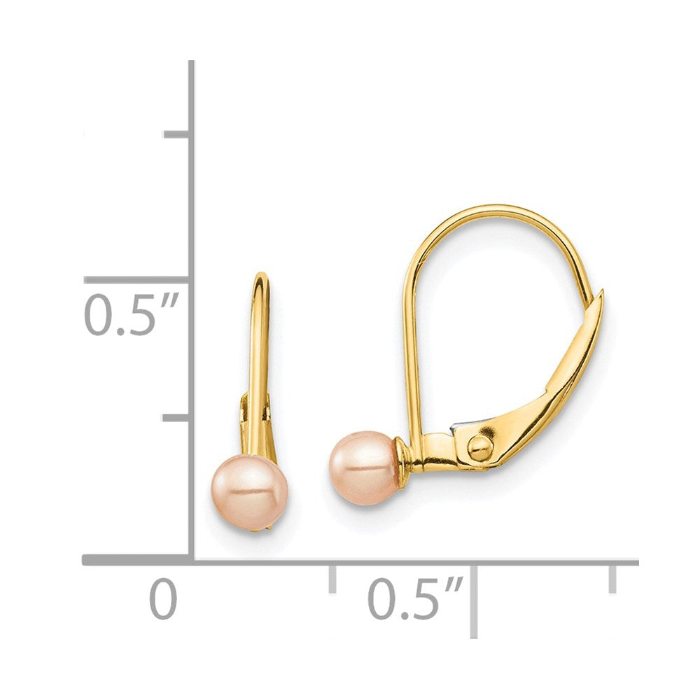 14K Yellow Gold Madi K 3-4mm Pink Round FWC Pearl Leverback Earrings