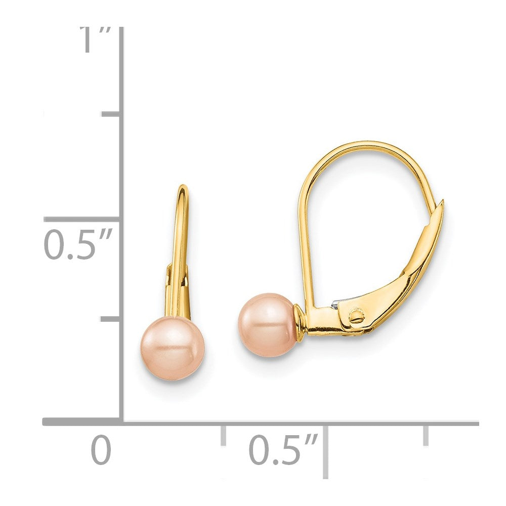 14K Yellow Gold Madi K 4-5mm Pink Round FWC Pearl Leverback Earrings