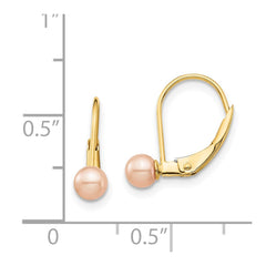 14K Yellow Gold Madi K 4-5mm Pink Round FWC Pearl Leverback Earrings