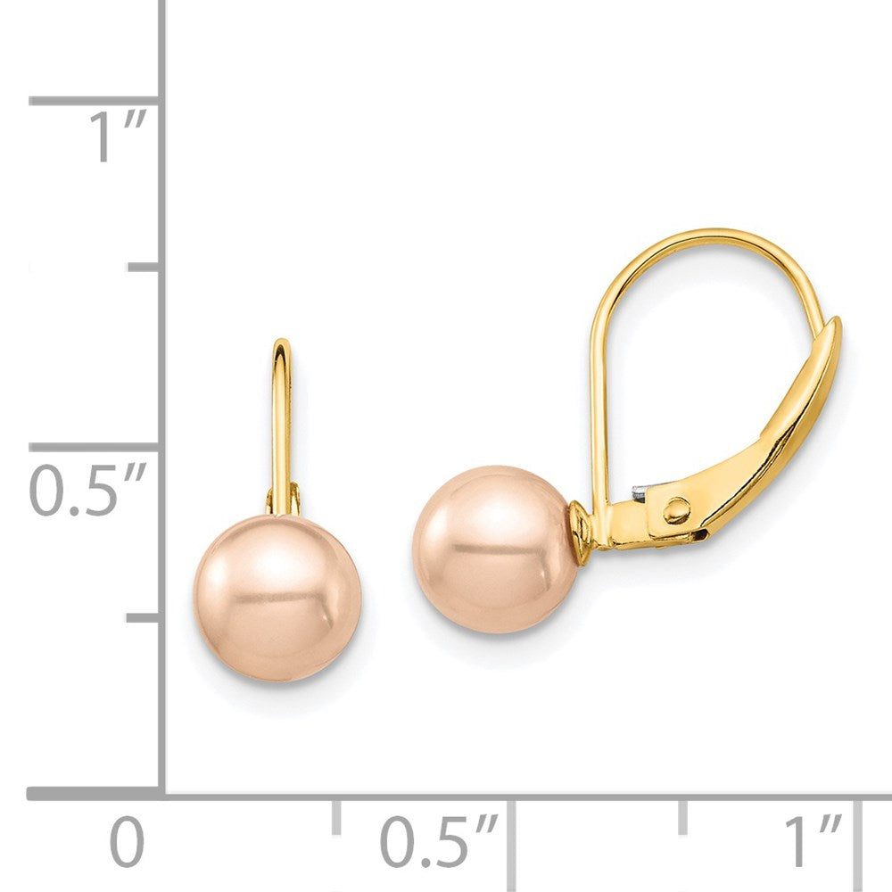 14K Yellow Gold Madi K 6-7mm Pink Round FWC Pearl Leverback Earrings
