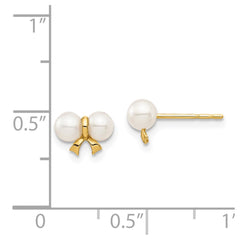 14K Yellow Gold Madi K 3-4mm White Round FWC Pearl Bow Post Earrings